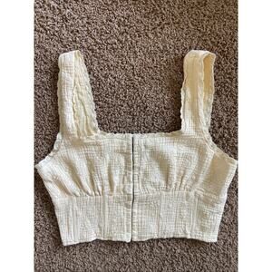 Forever 21 Butter Yellow Floral‎ Flower Lace Crop Top Festival Boho Shirt Small